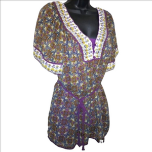 Nicole Miller Women's Boho Sheer Purples Tones Top Blouse Size S